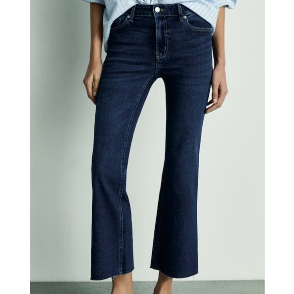NWT Frank and Eileen Killian Crop Flare Jeans Raw Hem Blue Wash Womens Size 26 - Picture 2 of 7